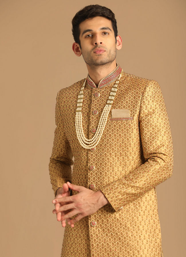 alt message - Manyavar Men Classy Fawn Sherwani image number 0